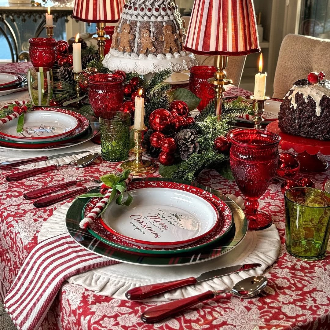 Carmen red and white square tablecloth