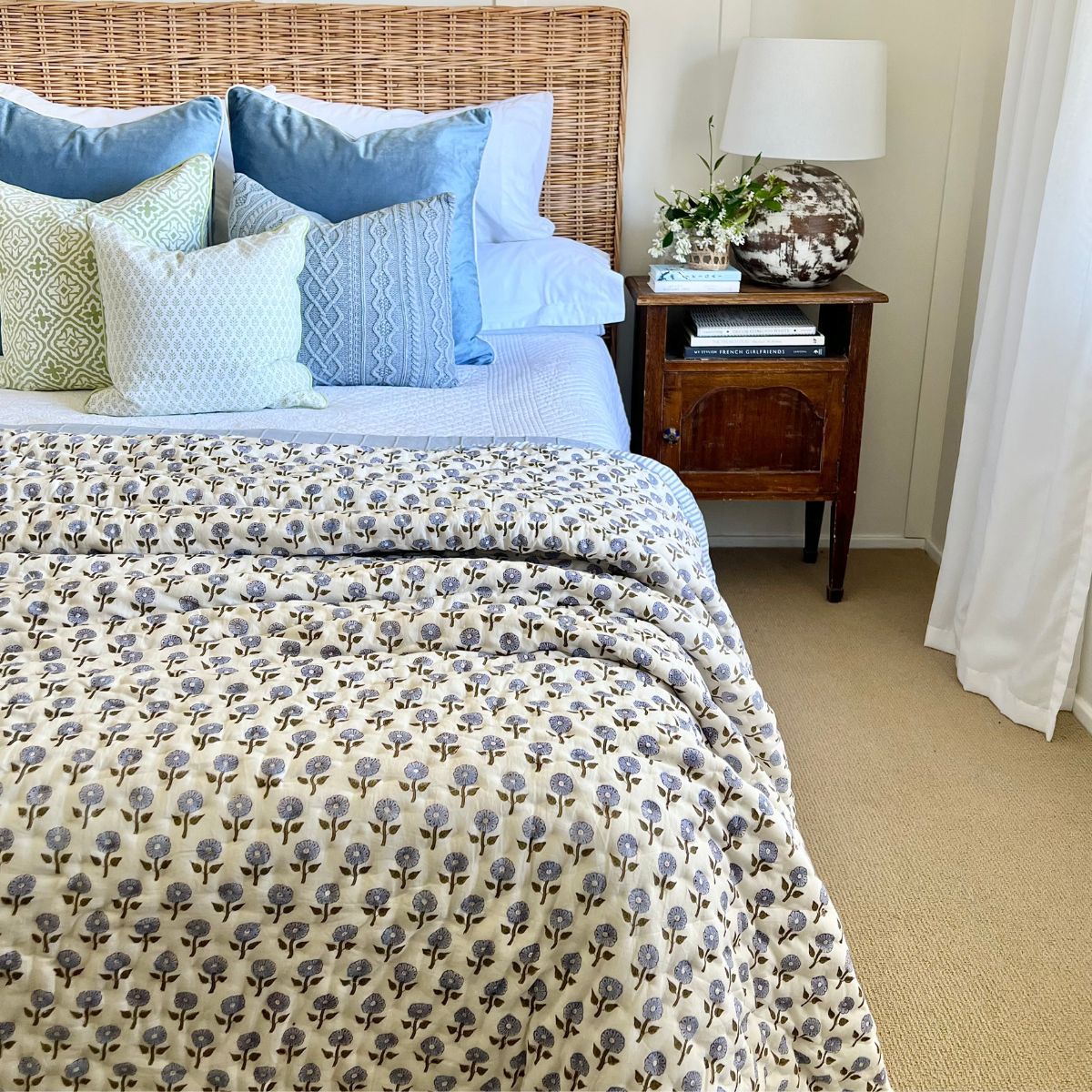 Serenity Blue reversible cotton quilt- King and Queen