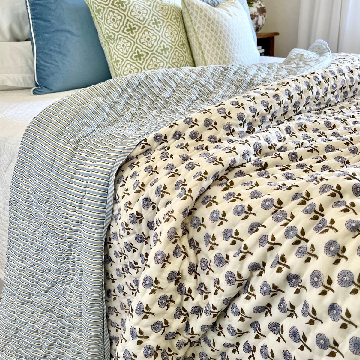 Serenity Blue reversible cotton quilt- King and Queen