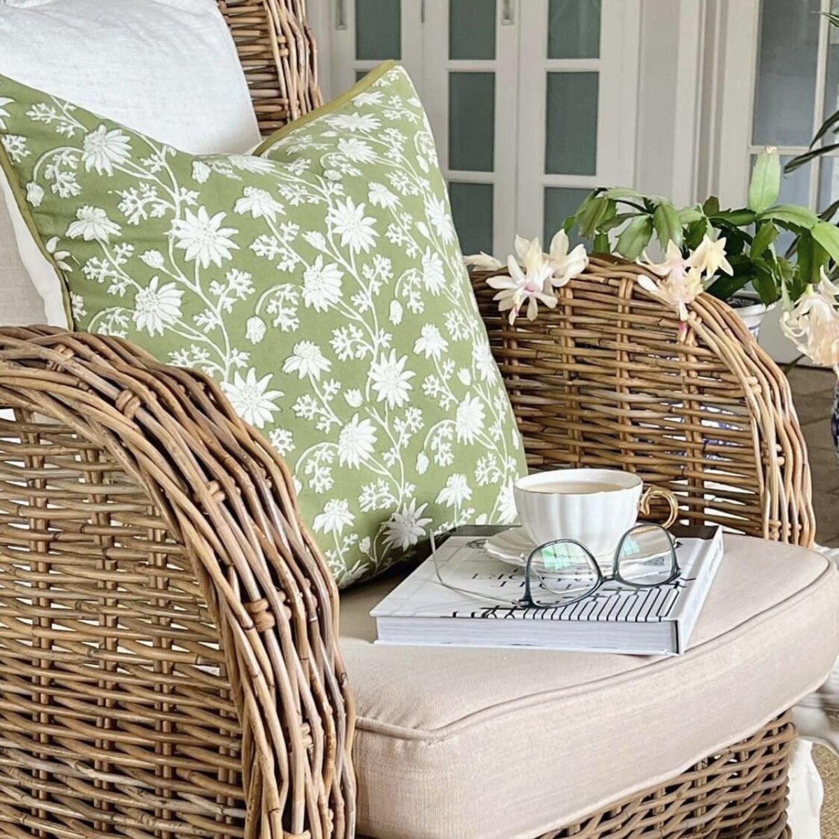 Flannel flower cushion cover 50 x 50 cm- Green ©