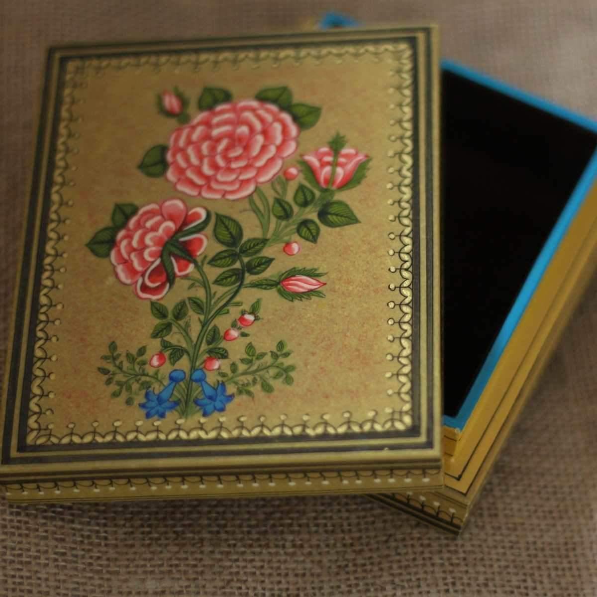 Hand-painted Rose wooden keepsake box designed to hold jewellery, trinkets, crystals, and treasured personal items.