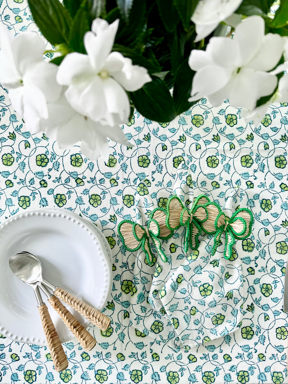 Napkin ring - Green Bow- set of 4