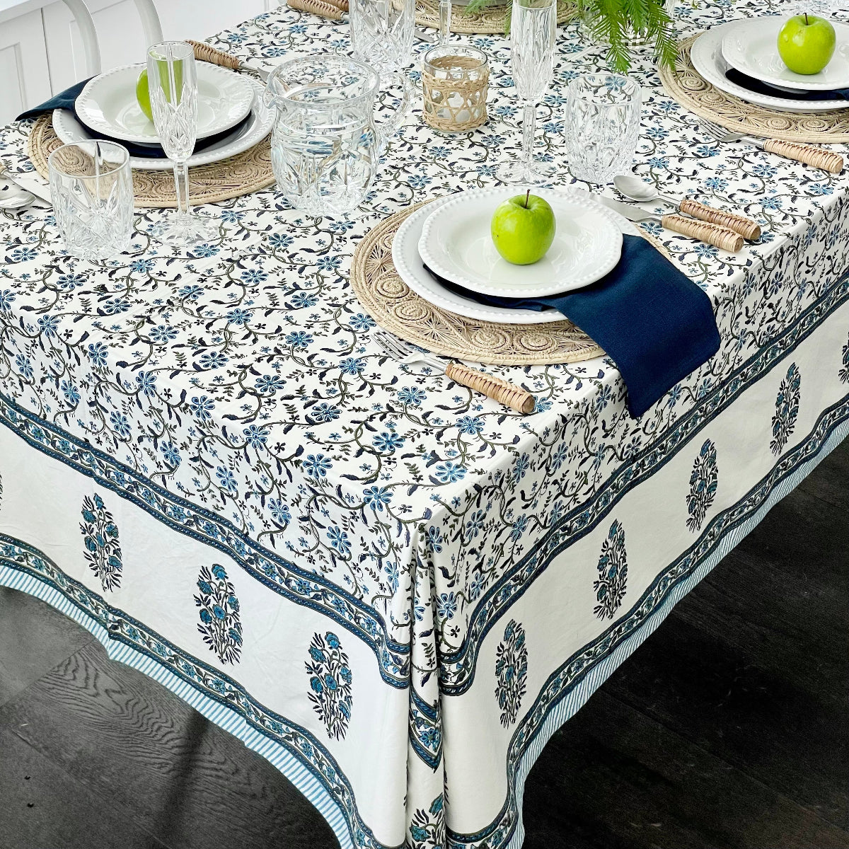 blue floral tablecloth large
