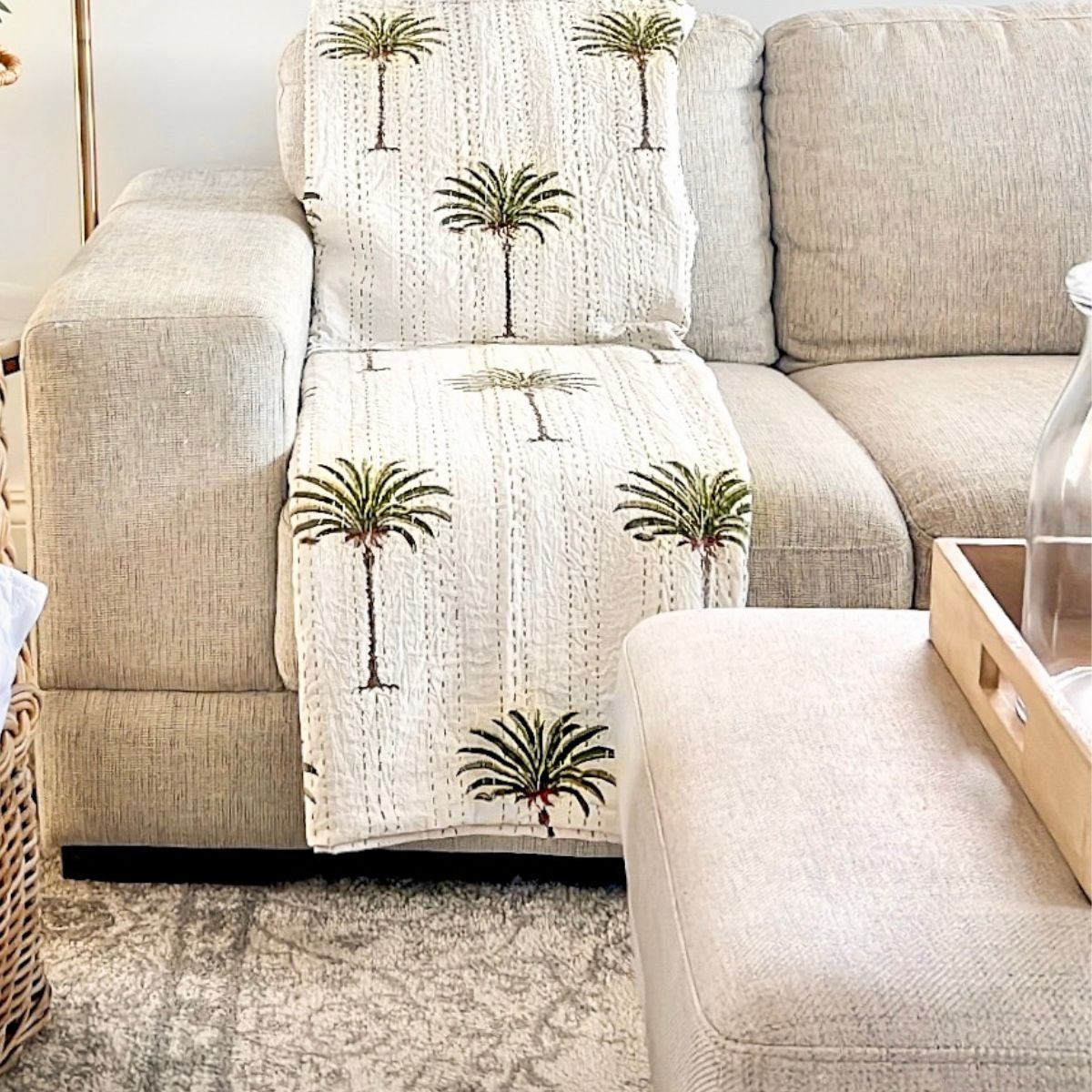 Green Palm Tree Kantha quilt/bedspread