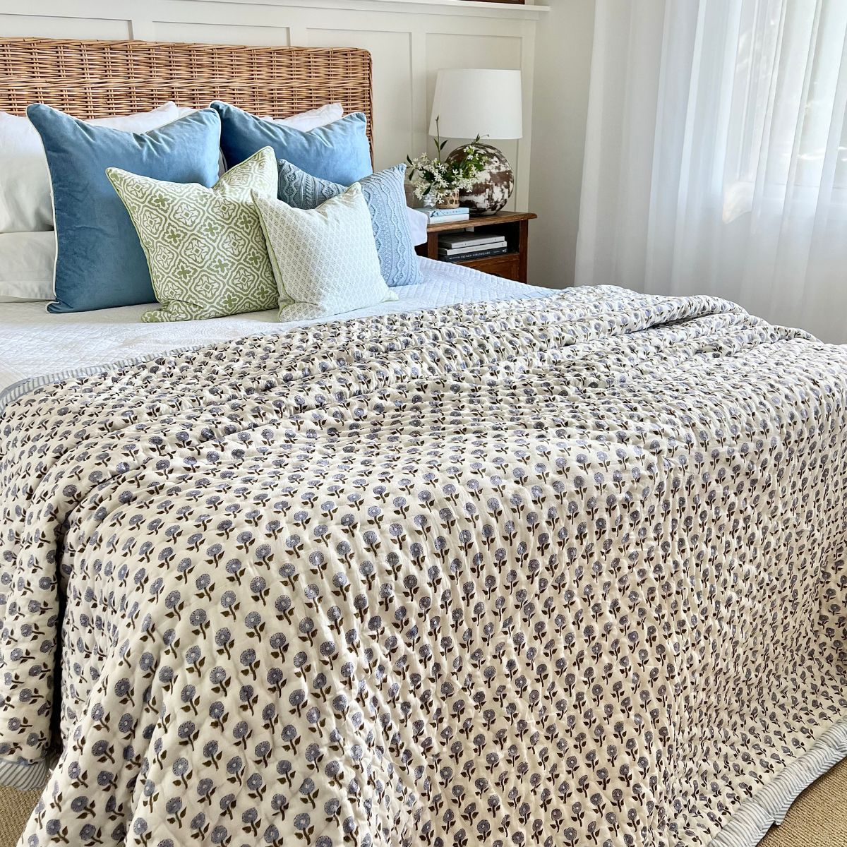 Serenity Blue reversible cotton quilt- King and Queen