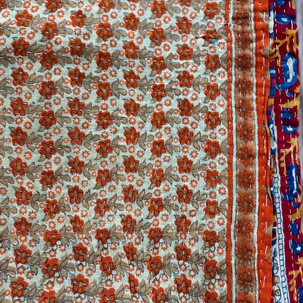 Vintage Kantha Quilt 6- Blue, orange, pink, brown