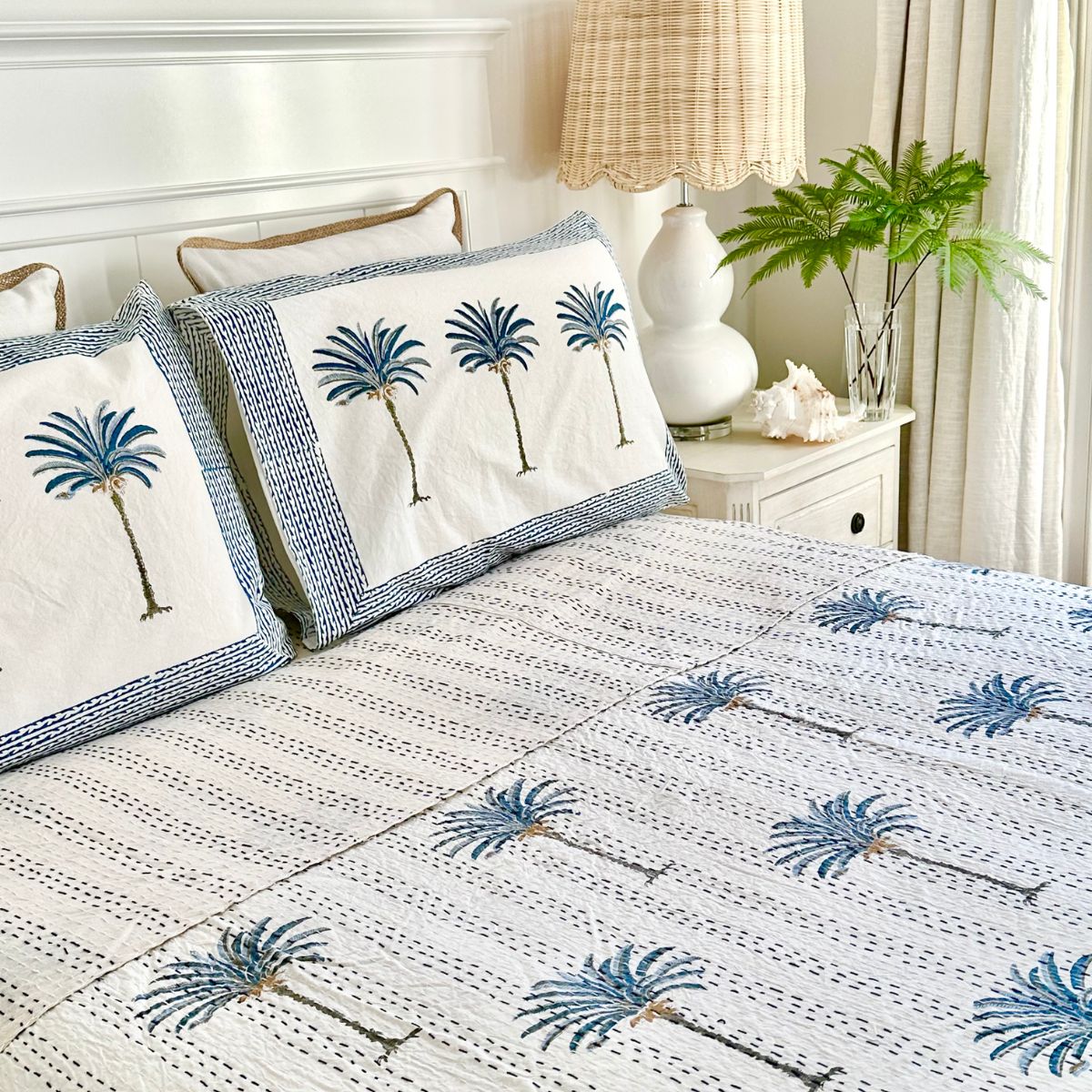 Blue Palms Kantha quilt/bedspread