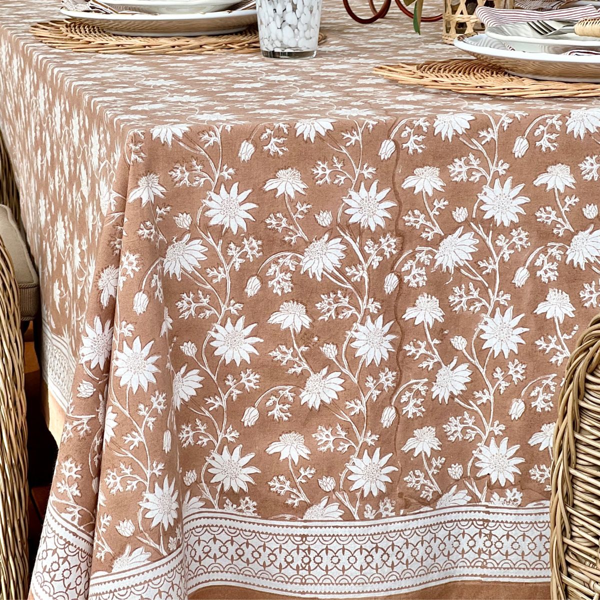 Sample Flannel flower dark brown Tablecloth 180 x 340 cm ©
