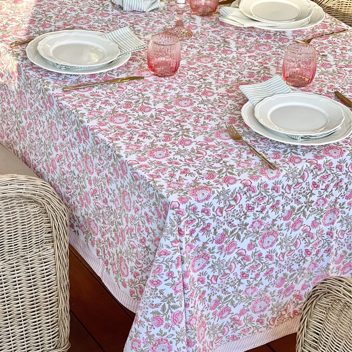 Sample Beatrice pink and green Tablecloth 180 x 345 cm