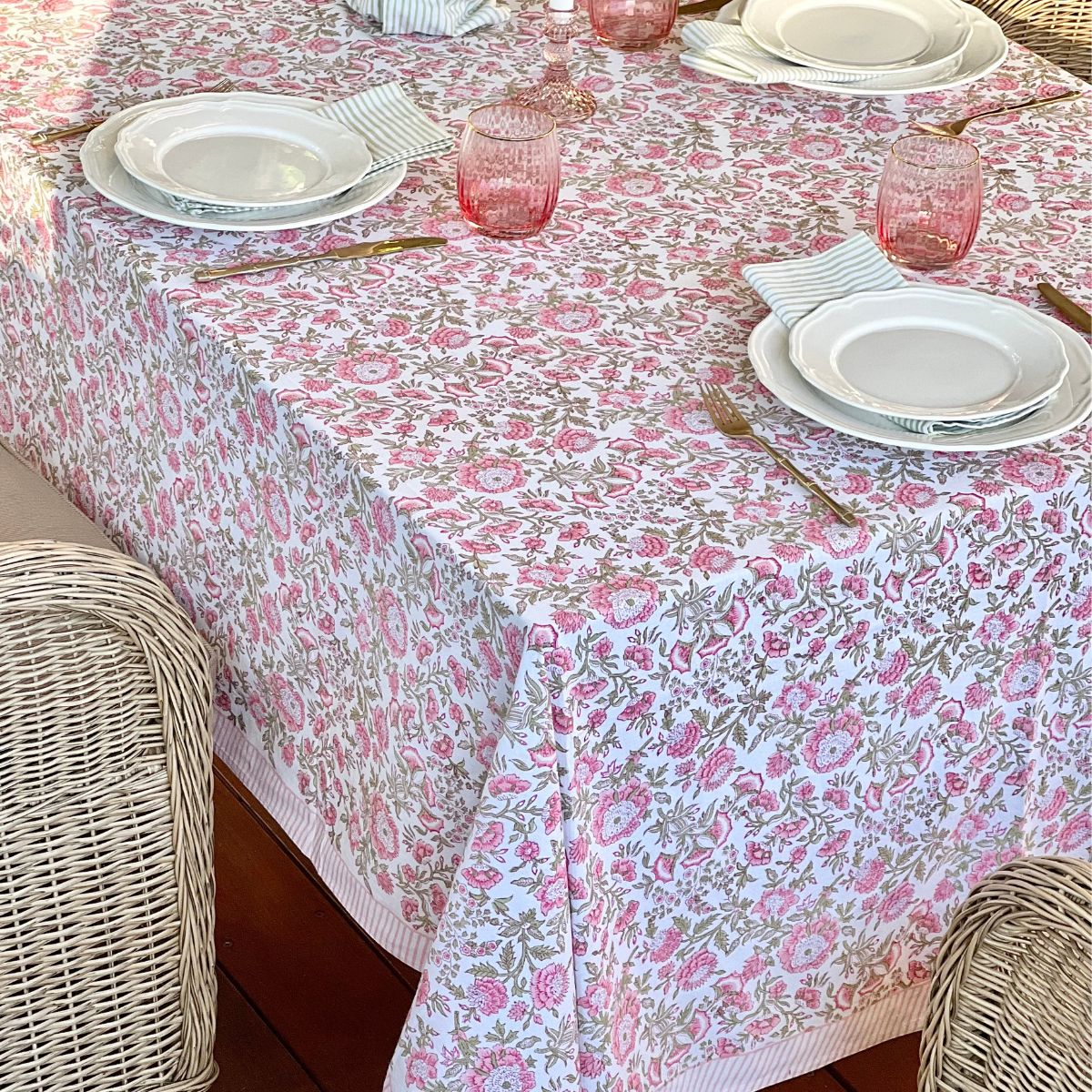 Beatrice pink and green square tablecloth