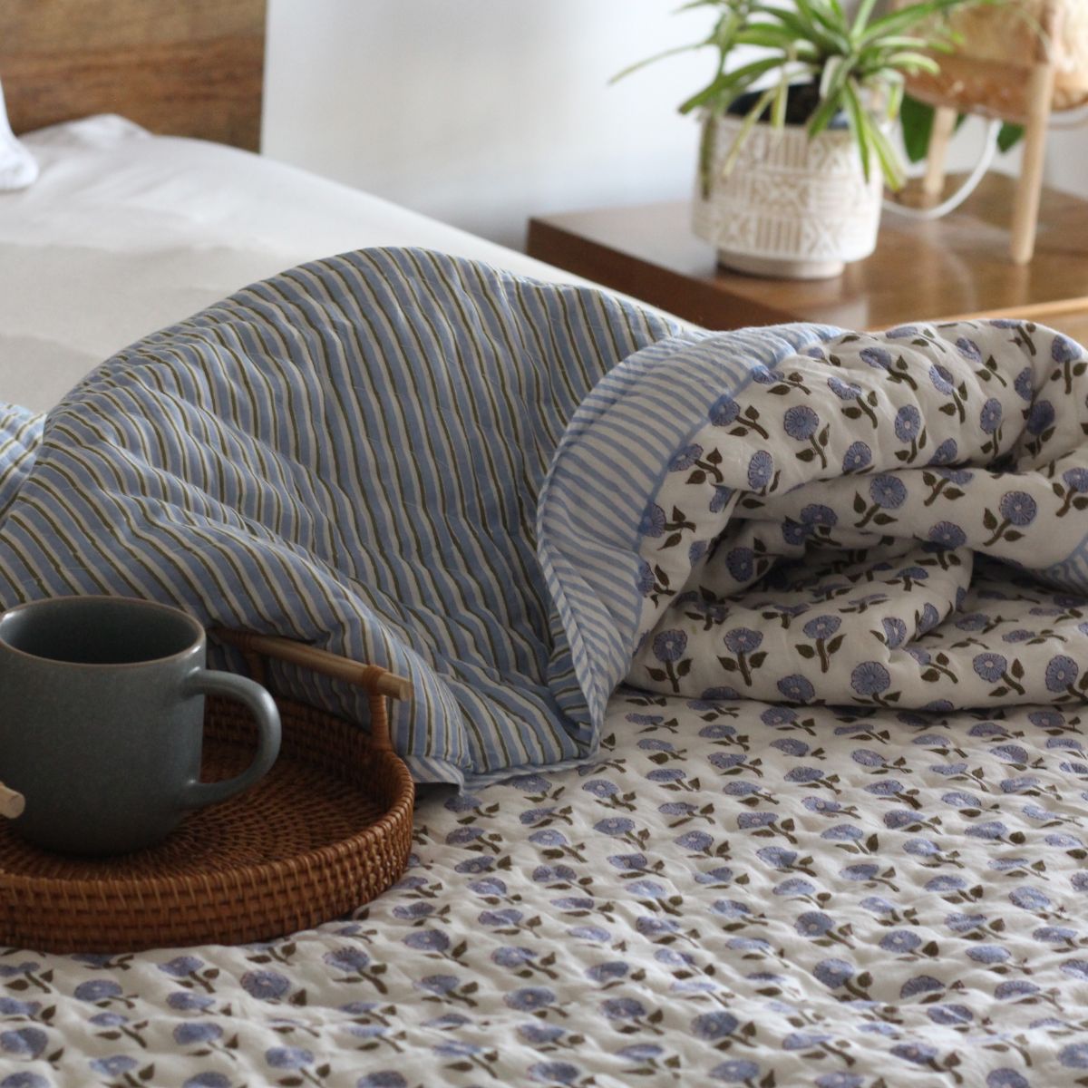 Serenity Blue reversible cotton quilt- King and Queen