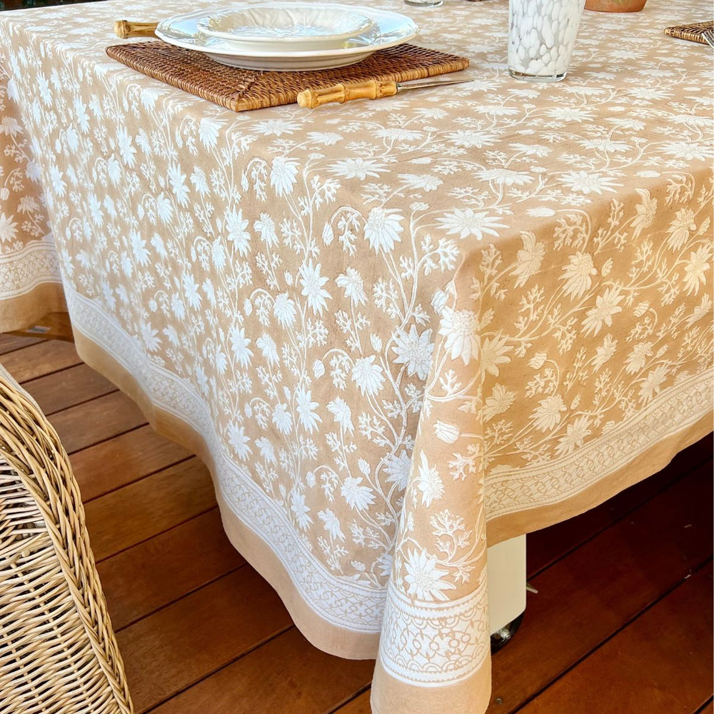 Light brown neutral tablecloth- Flannel flower - Decor Mantra