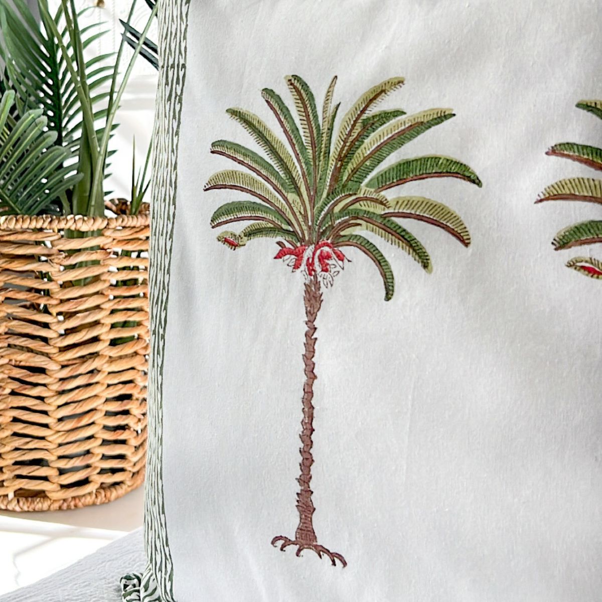 Green Palm Tree Kantha quilt/bedspread