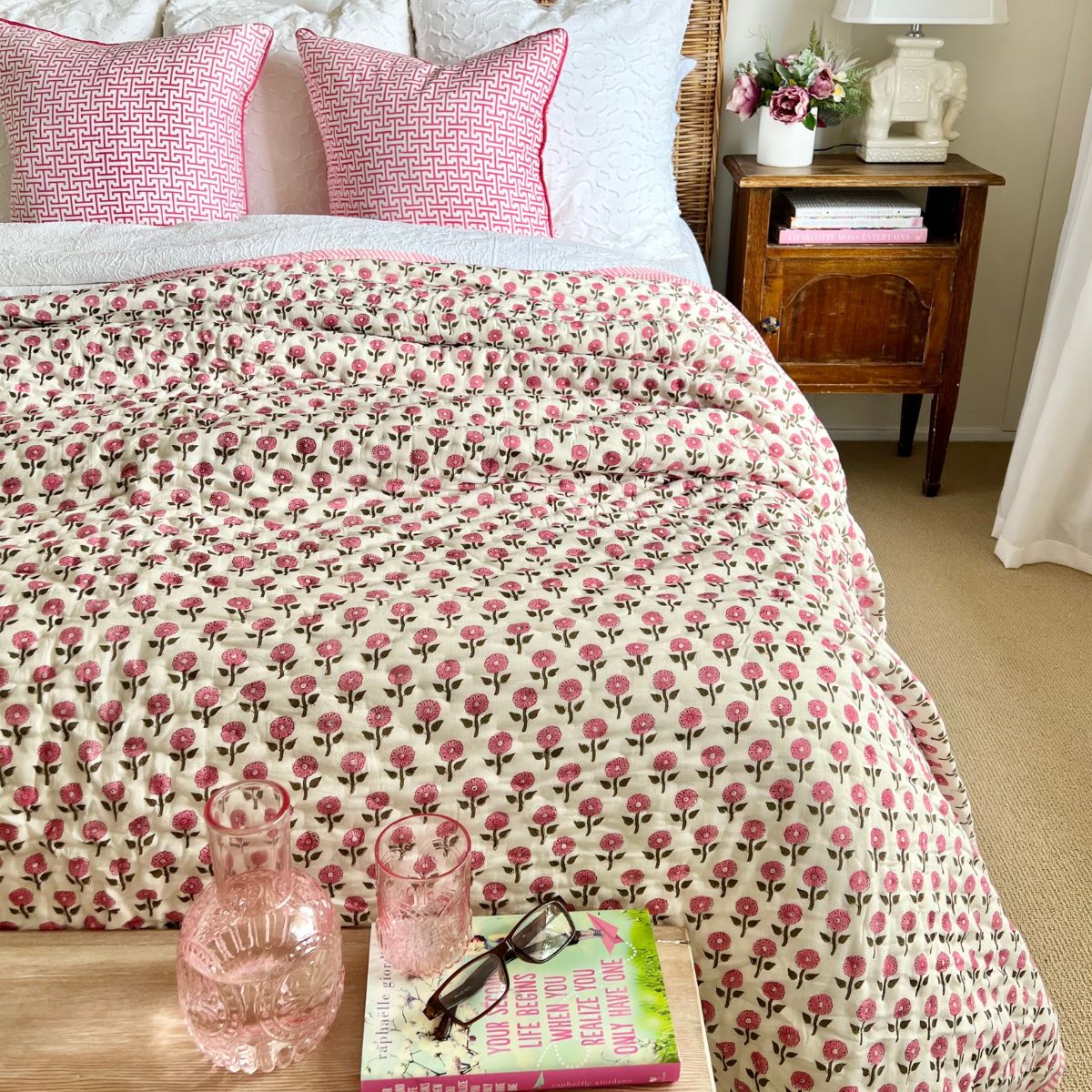 Serenity Pink reversible cotton quilt- King and Queen