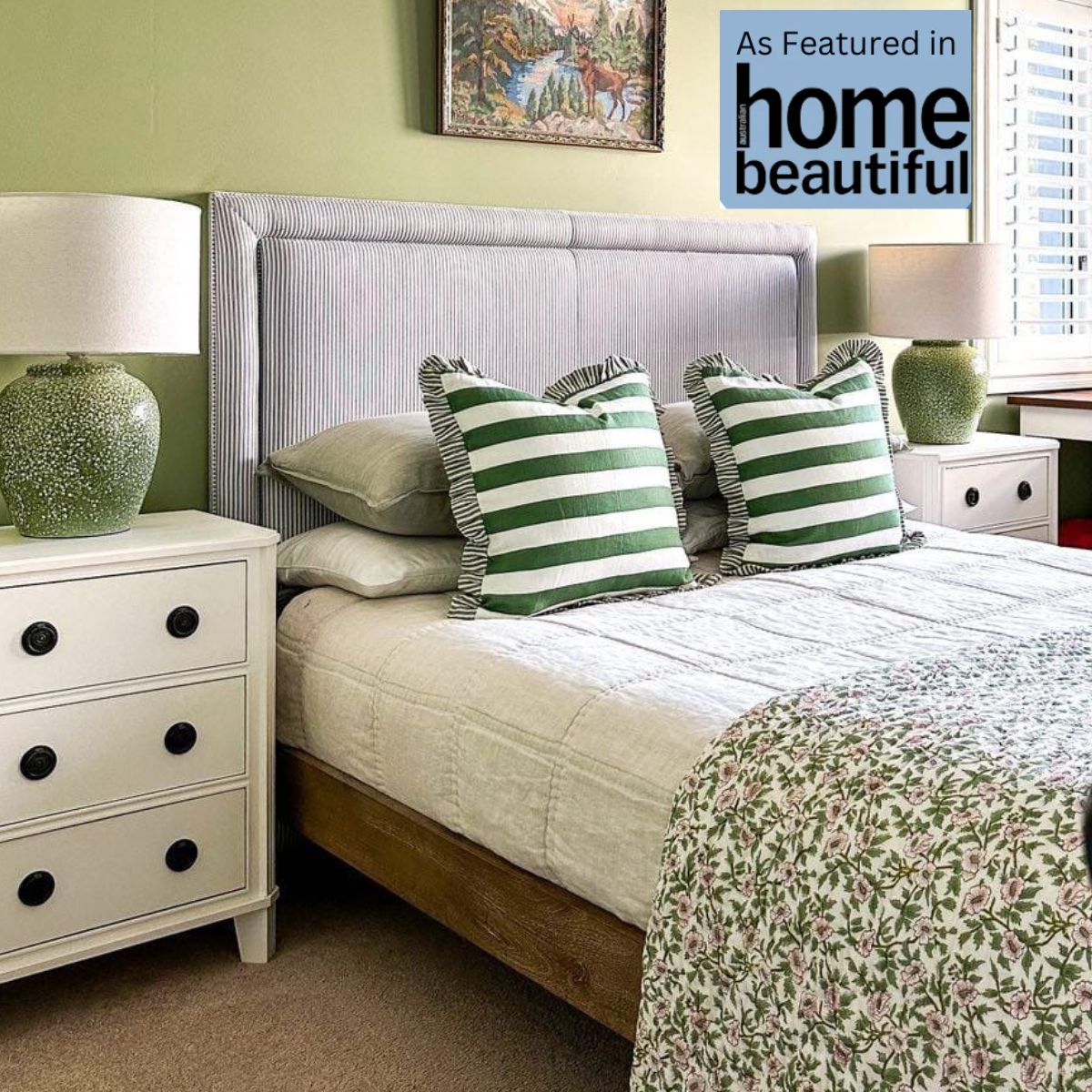 pink green floral quilt