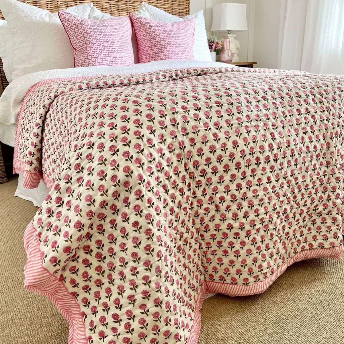 Serenity Pink reversible cotton quilt- King and Queen