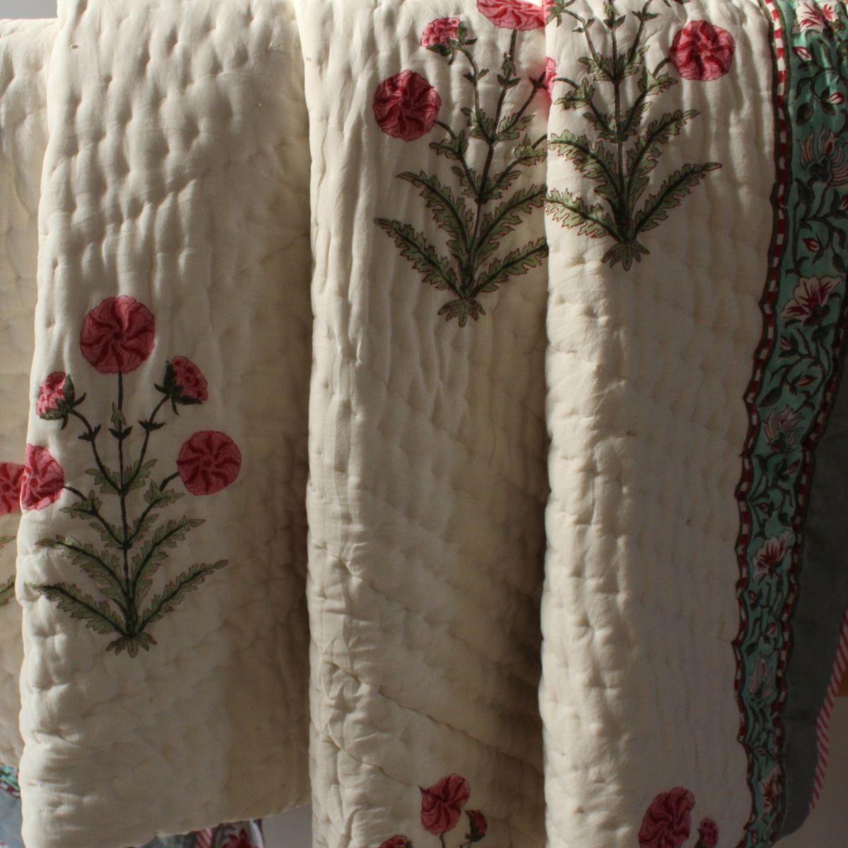 Bella pink and grey reversible cotton quilt- King and Queen