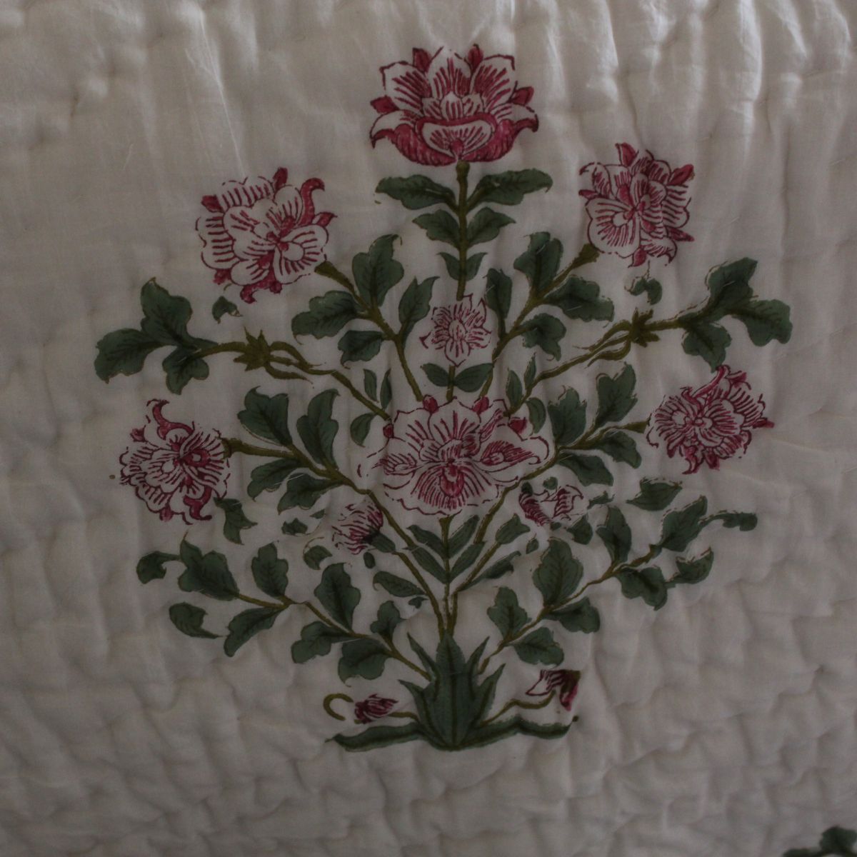 Pink Blooms pink and green reversible cotton quilt- King and Queen