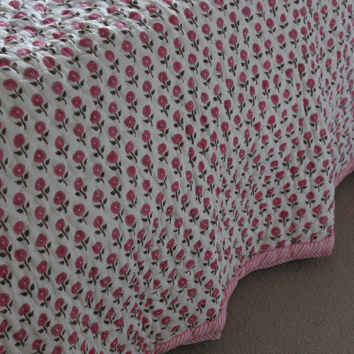 Indian Block print quilt Pink and green King and Queen Decor Mantra