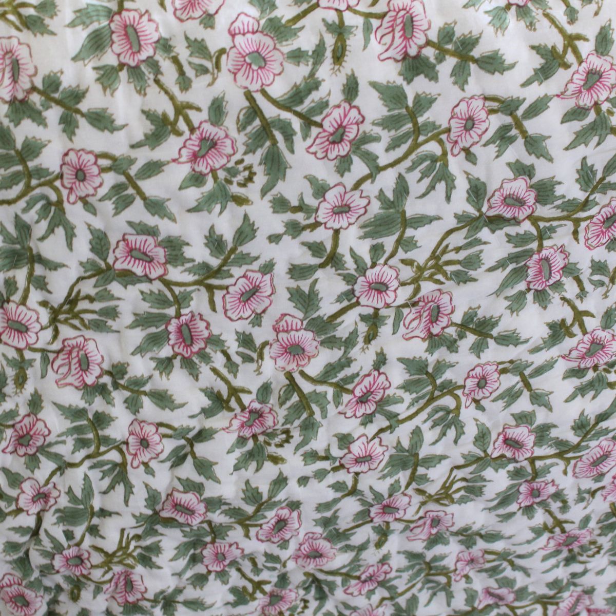 Pink Blooms pink and green reversible cotton quilt- King and Queen