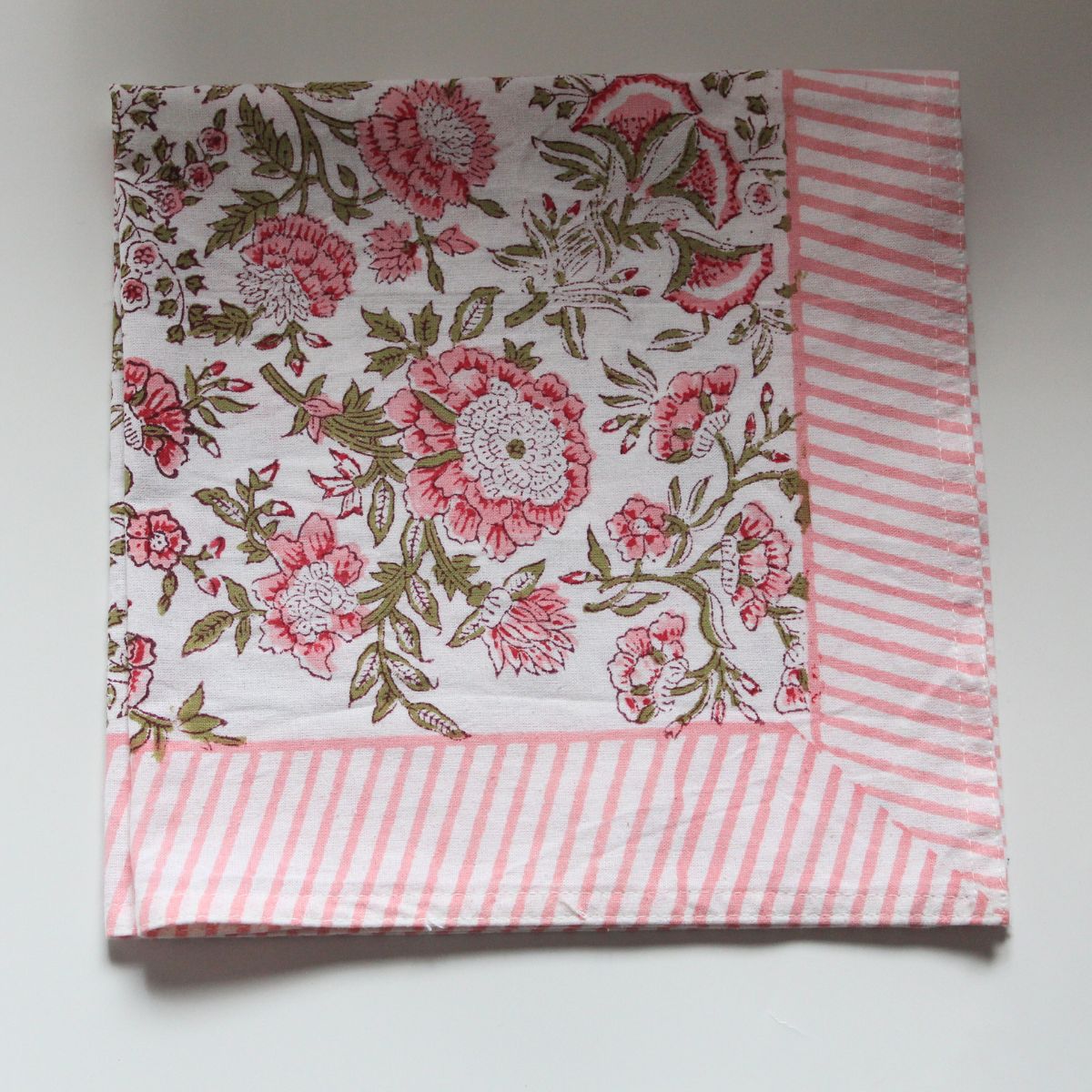 Pink green floral Hand block printed cotton napkin set of 4 45 x 45 cms serviette