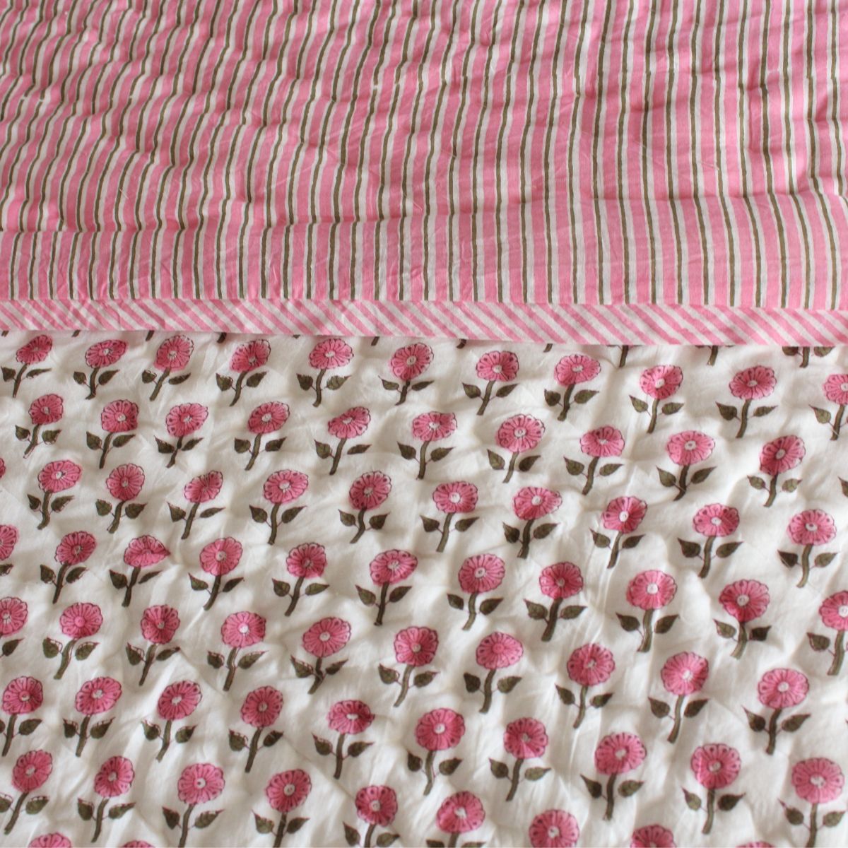 Serenity Pink reversible cotton quilt- King and Queen