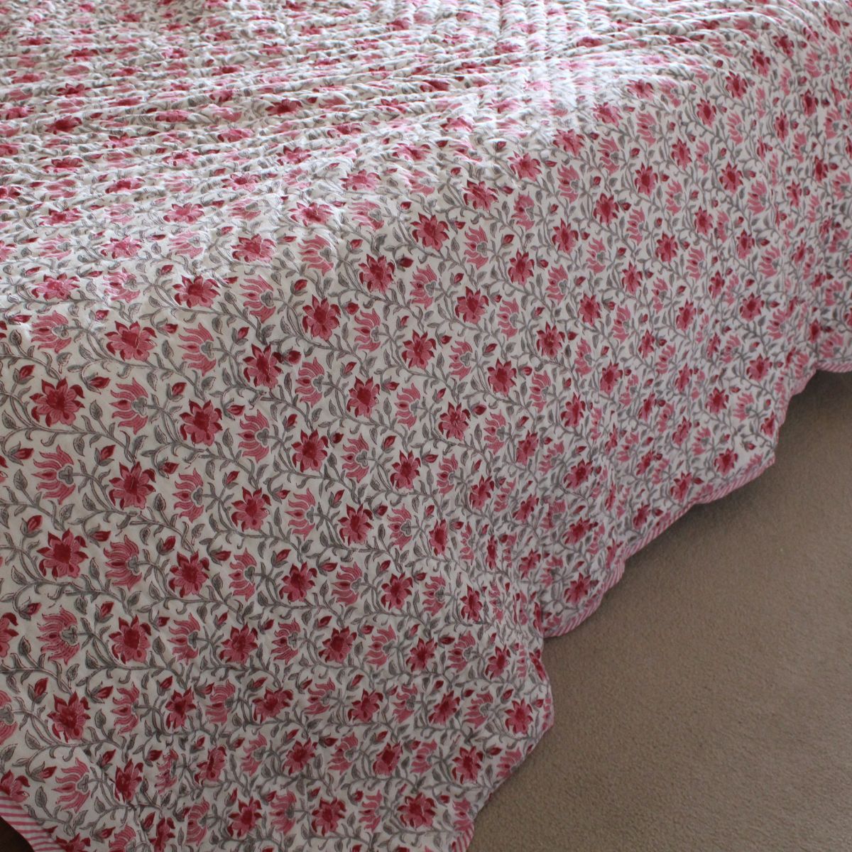 Bella pink and grey reversible cotton quilt- King and Queen