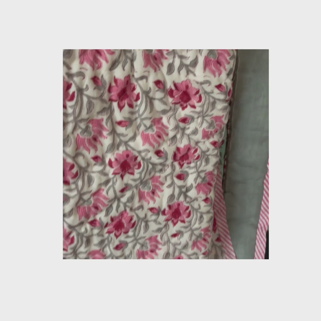 Bella pink and grey reversible cotton quilt- King and Queen