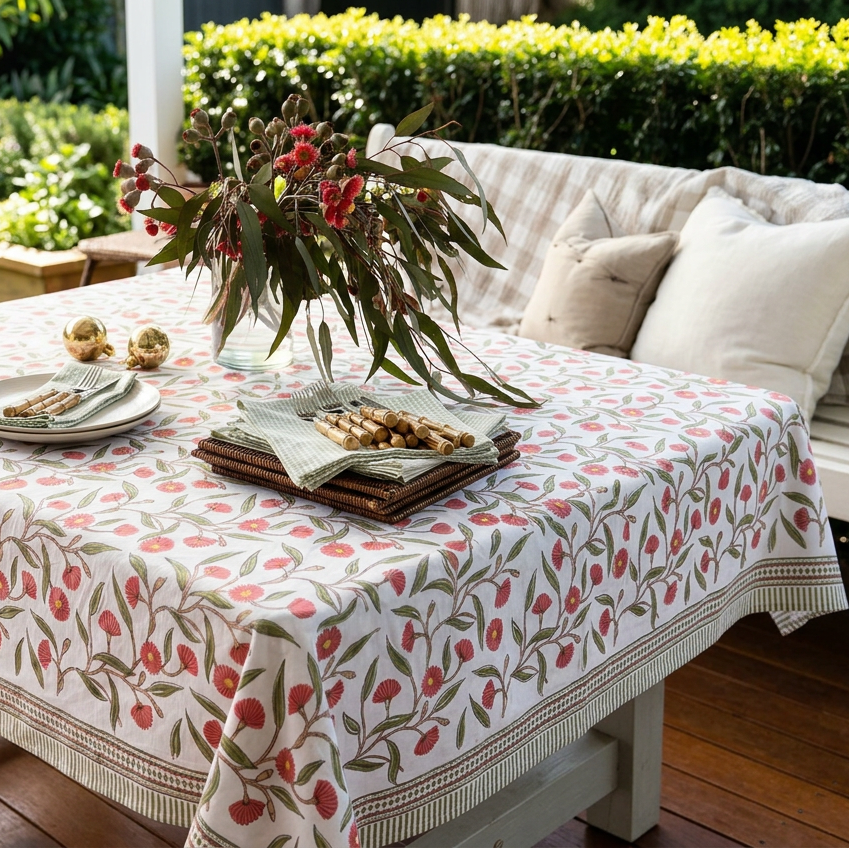 Red Flowering gums square tablecloth ©