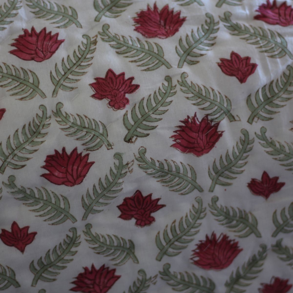 Ruby red and green reversible cotton quilt- King and Queen