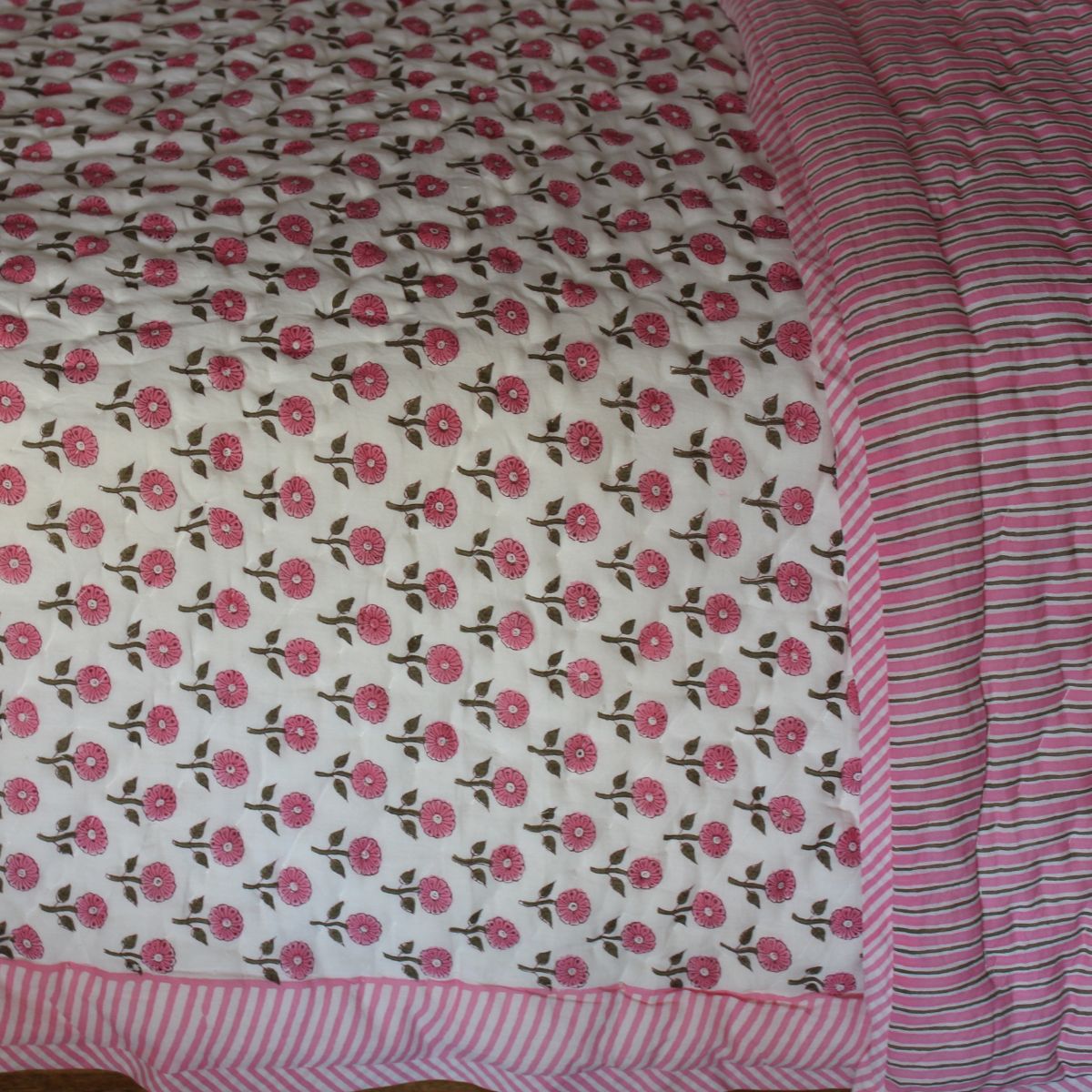 Serenity Pink reversible cotton quilt- King and Queen