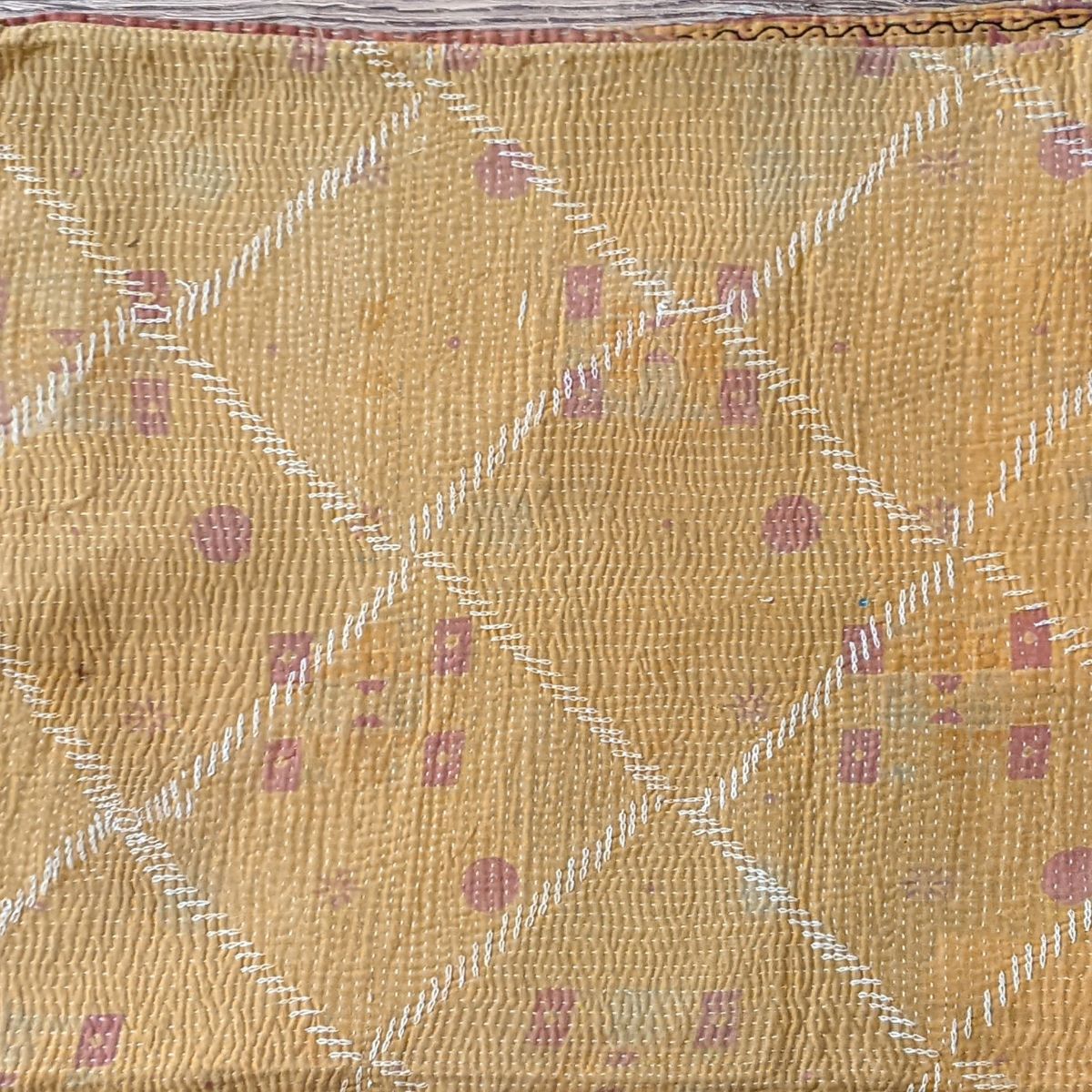 Vintage Kantha Quilt 5 - yellow ,pink, mauve beige