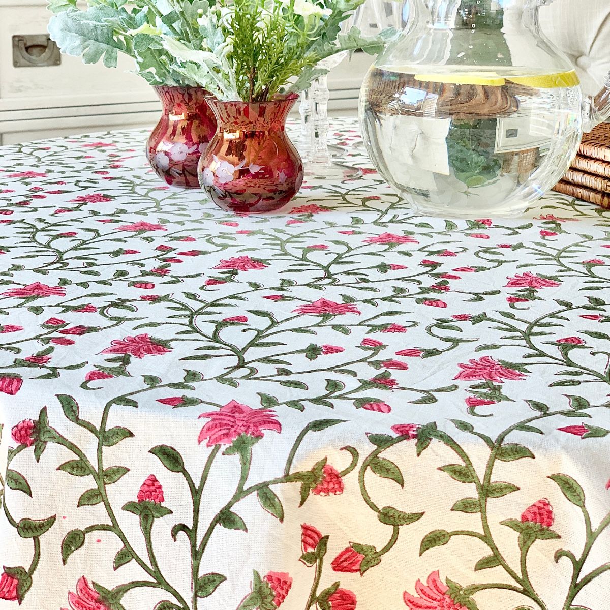 Pink Ivy square Tablecloth- 150cm- 4 seater