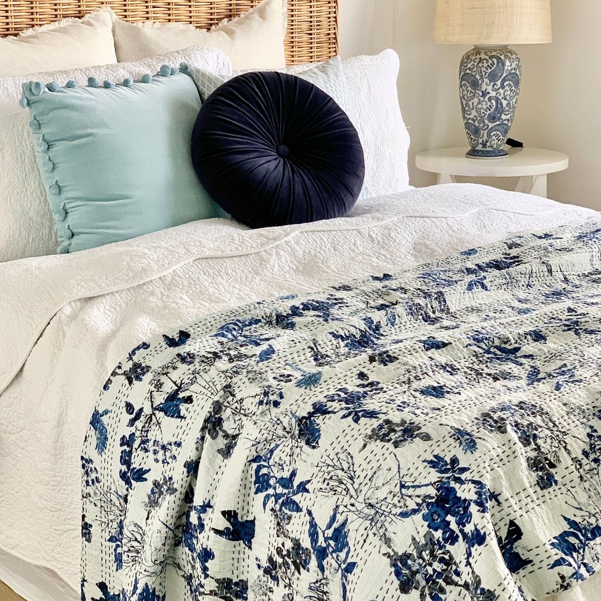 The Blue Bird Kantha quilt /bedspread-King/queen