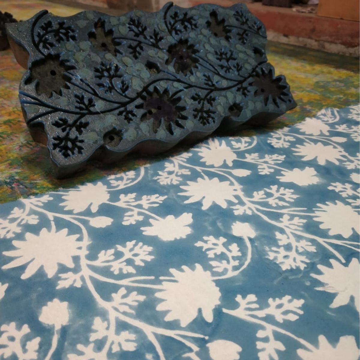 Flannel flower sky blue round tablecloth  ©