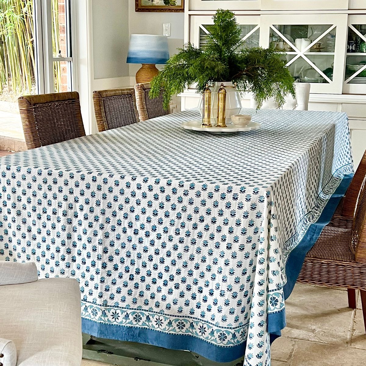 Celeste Blue and White Tablecloth