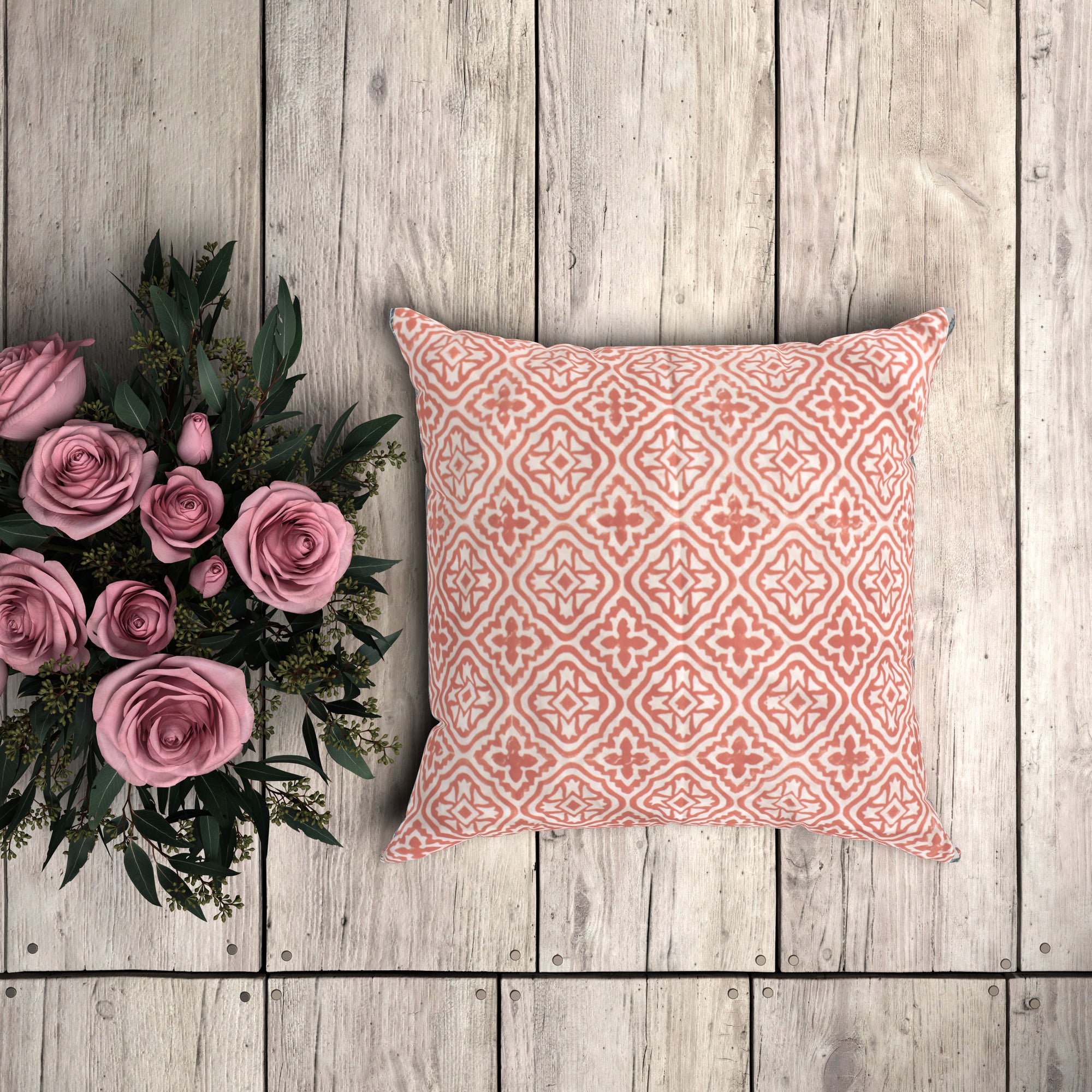 Pink cross flower cushion cover