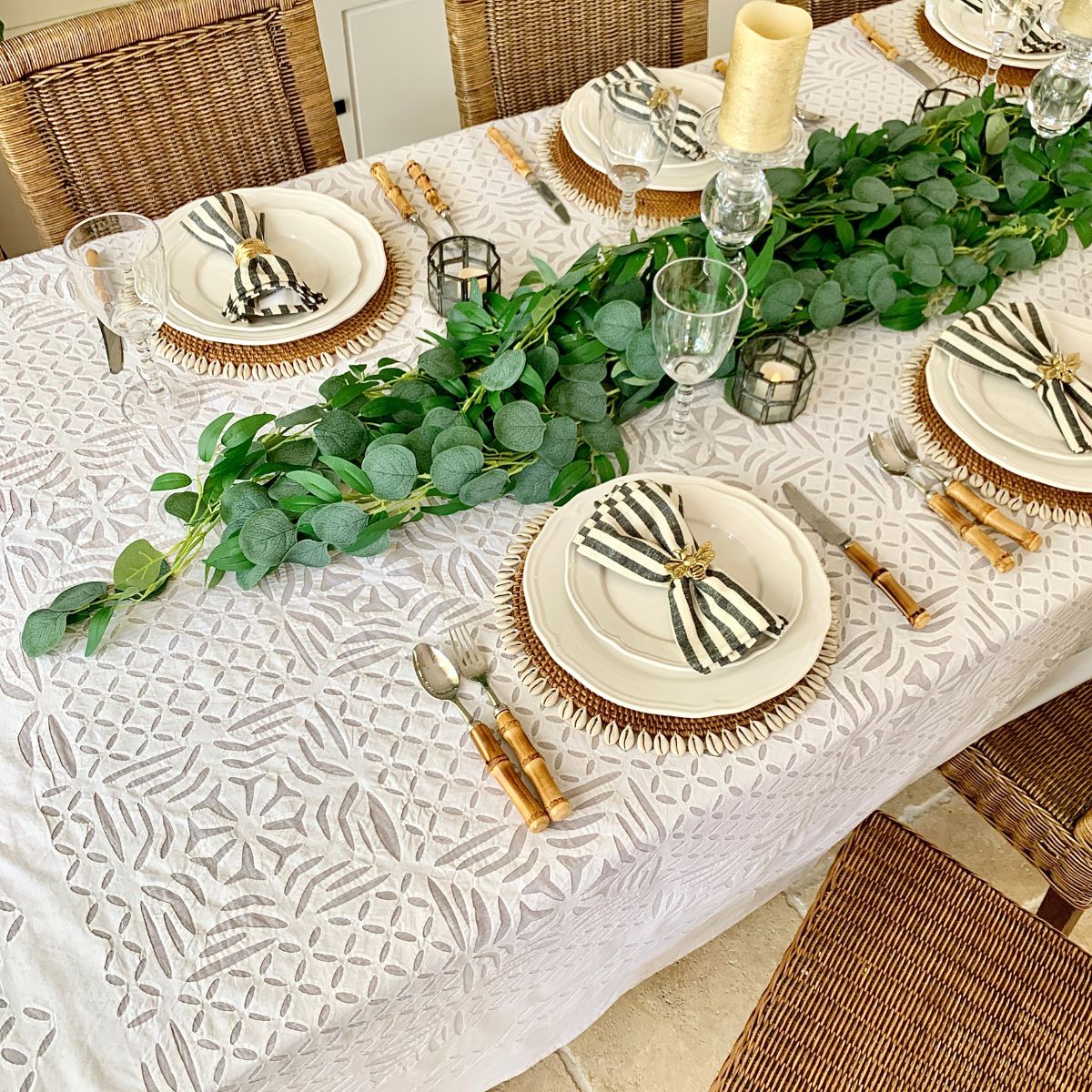 Applique Cutwork White rectangle tablecloth