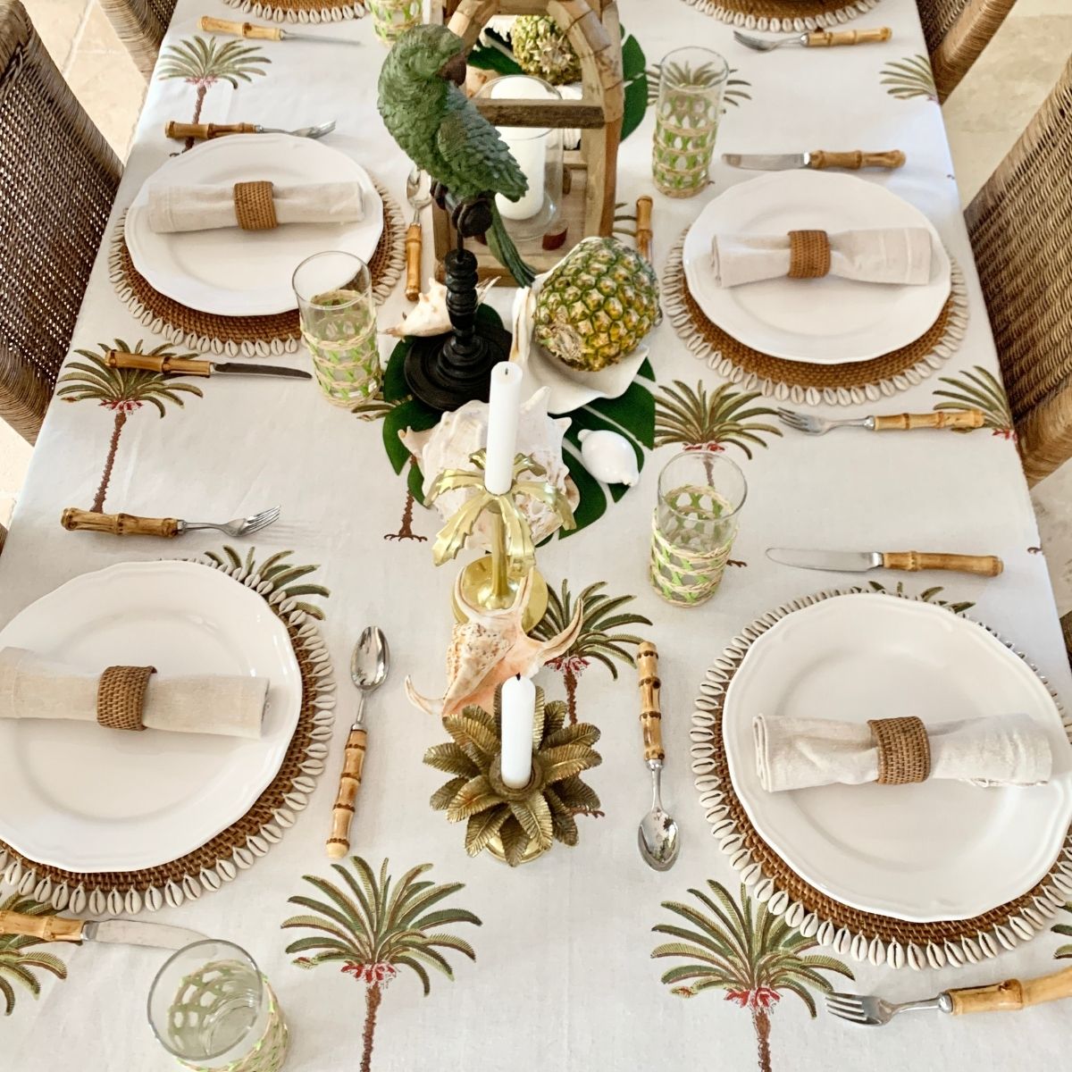 Palm tree green square tablecloth