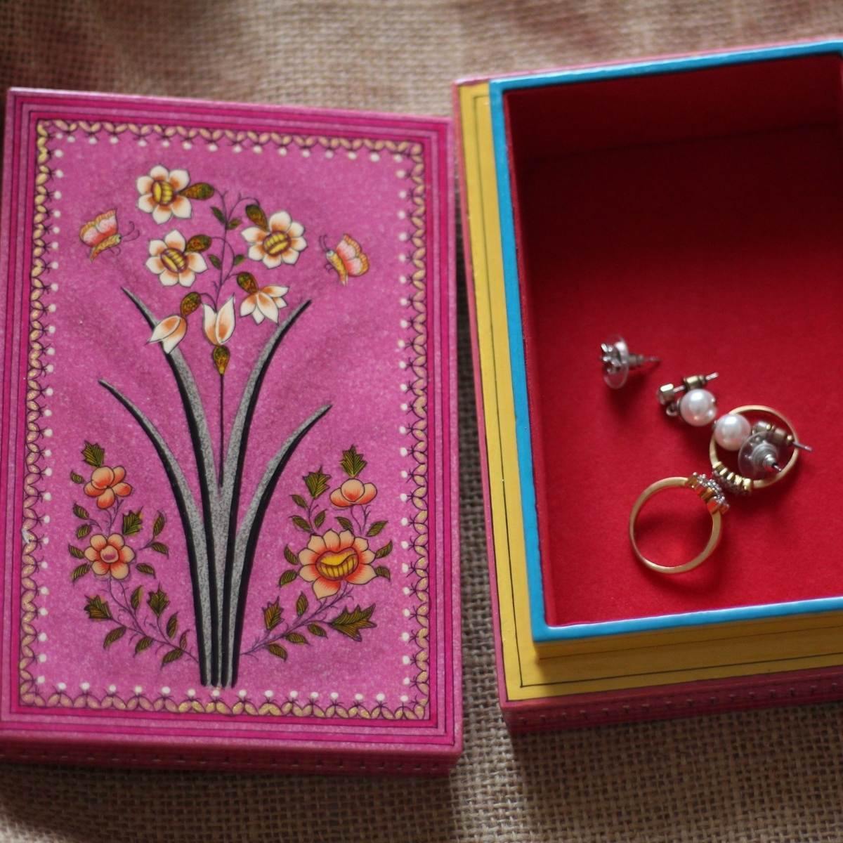 Hollyhock pink wooden keepsake box ideal for organizing rings, crystals, cosmetics, tea bags, and cherished keepsakes.