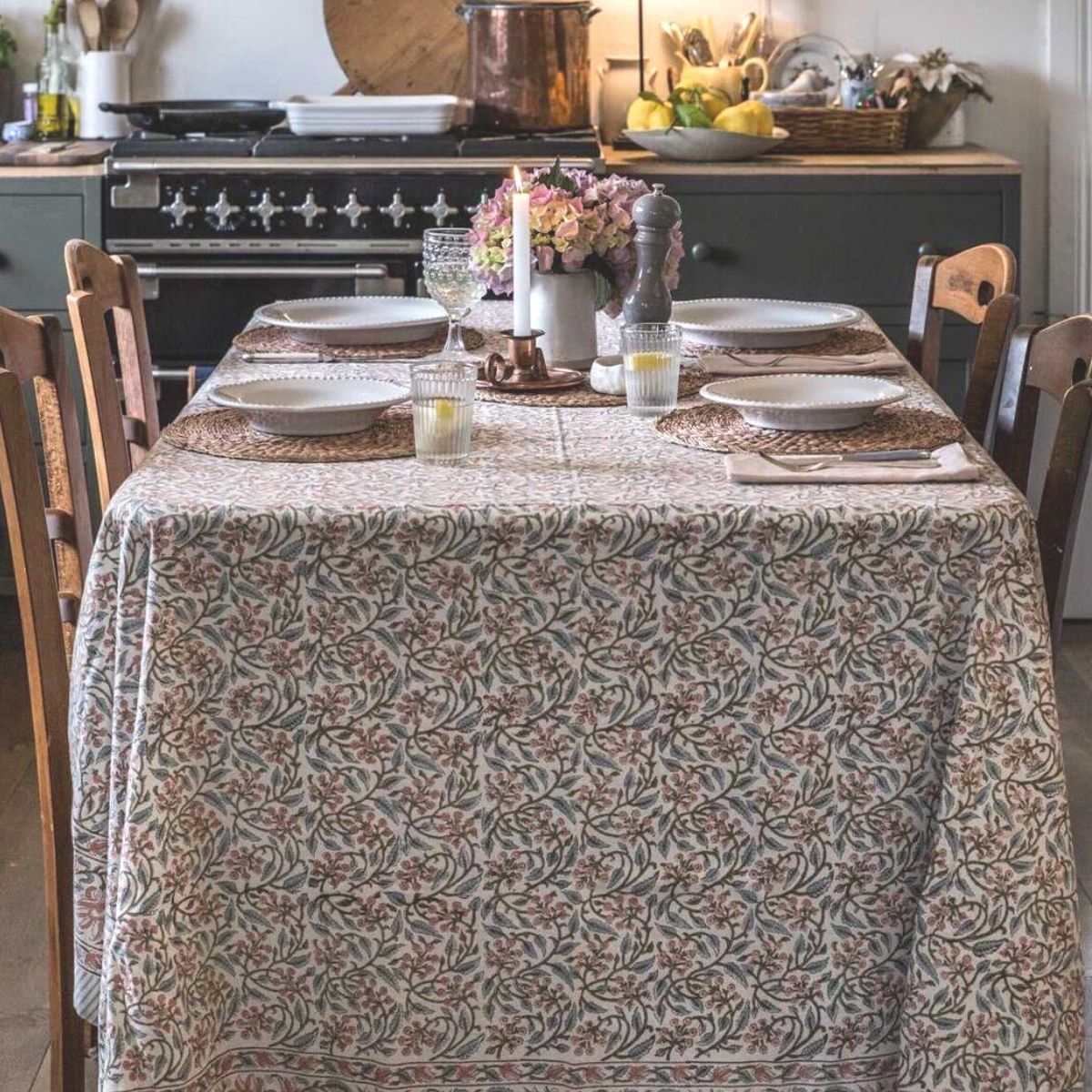 Peachy Blossom Tablecloth- 8-10 seater