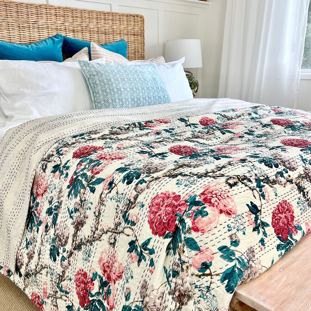 Fiorita red and green Kantha Quilt/Bedspread