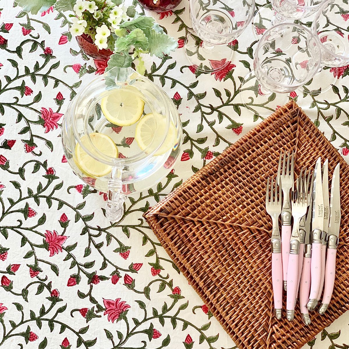 Pink Ivy square Tablecloth- 150cm- 4 seater