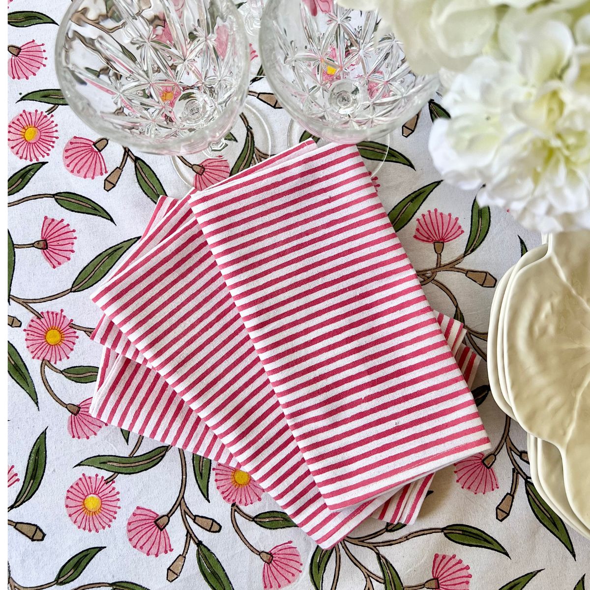 Striped table napkins-set of 4-Pink