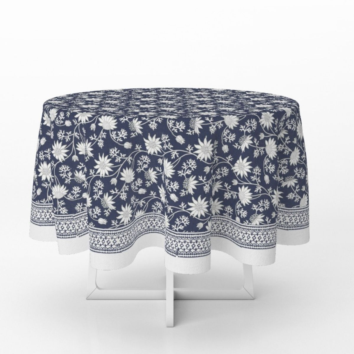 Flannel flower navy blue round tablecloth 180cm ©