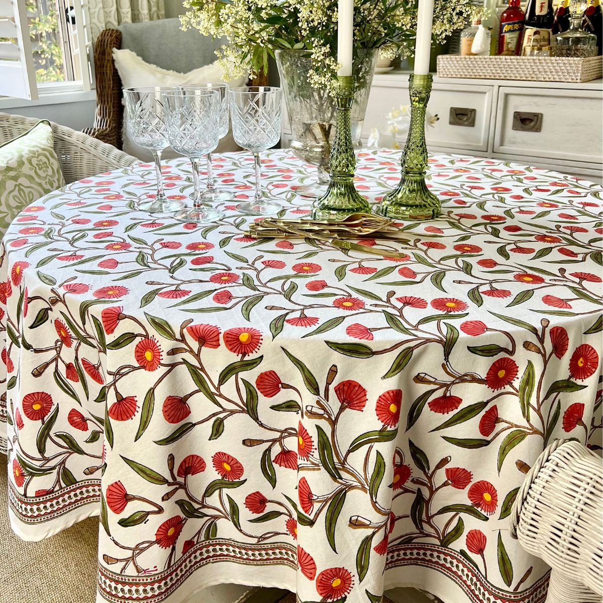 Red Flowering gums round tablecloth ©