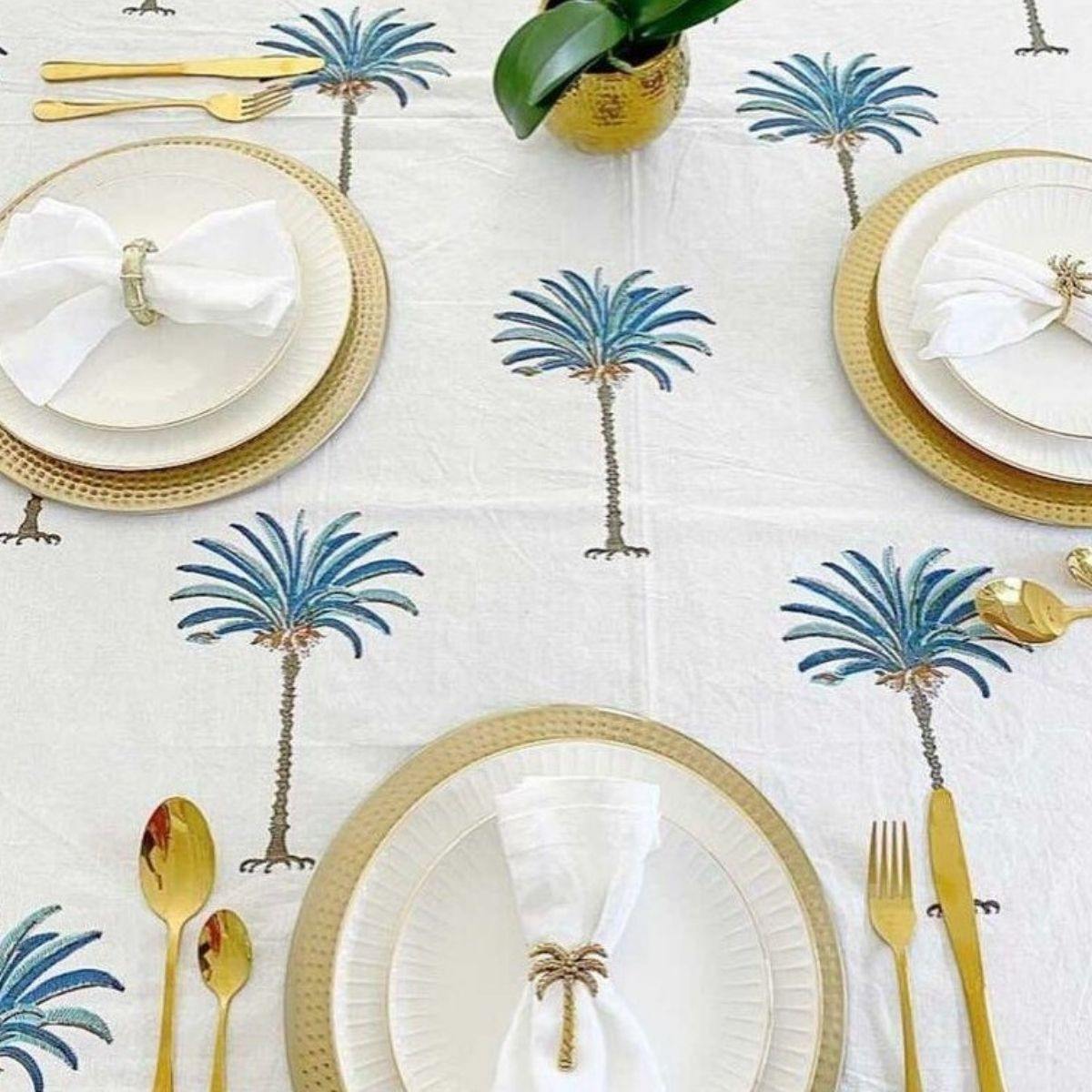Coastal Tablecloth - Palm Tree Blue