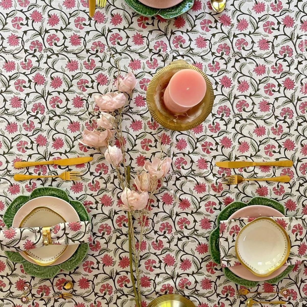 Caroline pink and green table napkins-set of 4